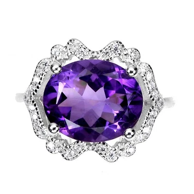 Anello in argento sterling 925 ametista ovale 12x10 mm gemme naturali gioielli - Immagine 1 di 4
