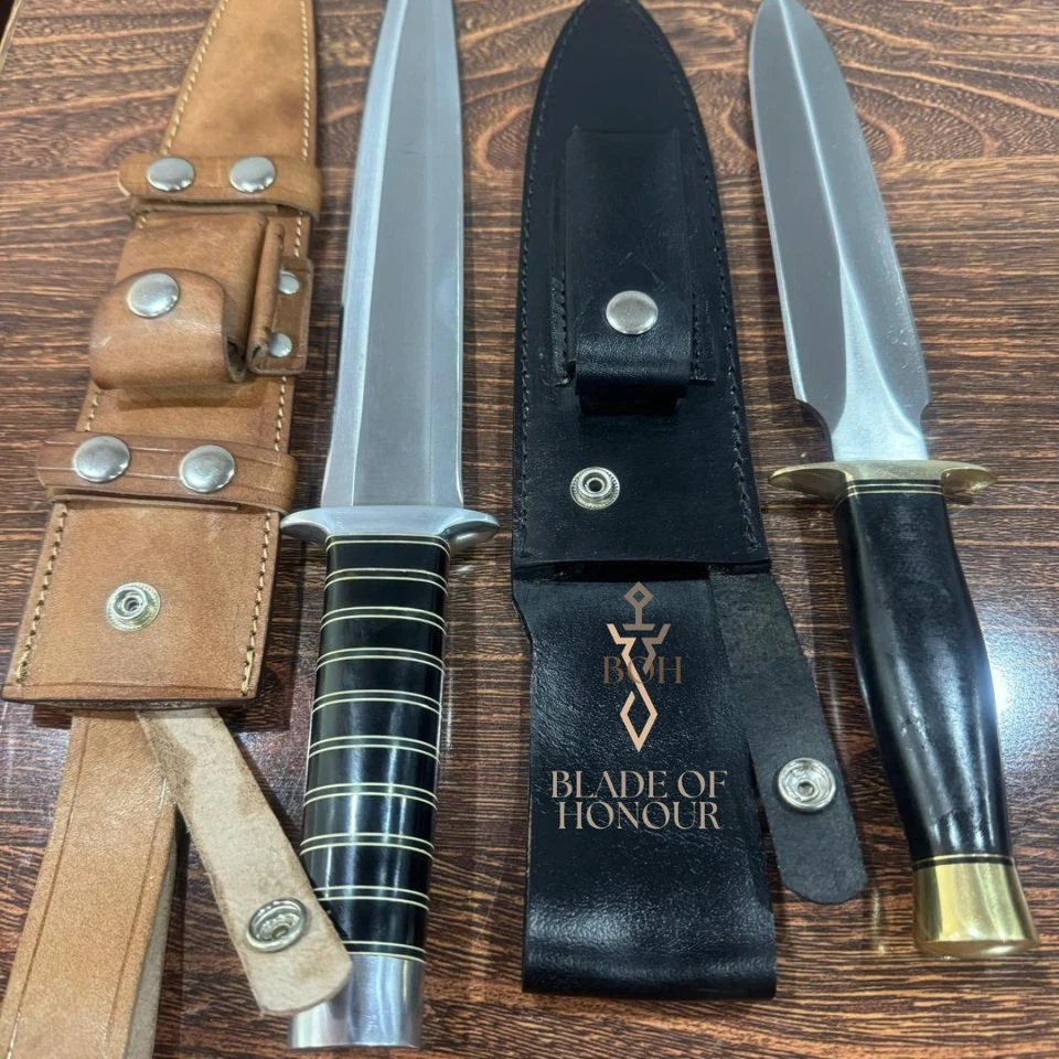BOH-2 PIEZAS PERSONALIZADO HECHO A MANO D2 HERRAMIENTA ACERO JUEGO DE DAGAS DE CAZA CON FUNDA DE CUERO Foto 1 de 2