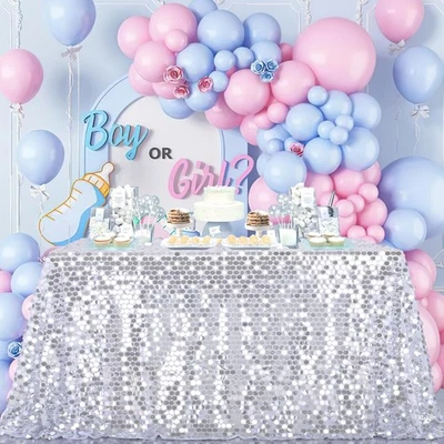Sequin Tablecloth Sequin Silver Fabric: 50x106 Inch Payette Table Cloth for W... - Image 1 of 4
