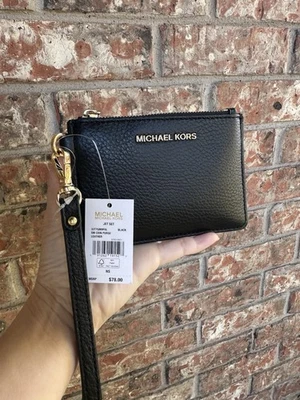 NUEVO Michael Kors Pequeño Top Cremallera Monedero Pounch con Porta Identificación y Llavero - Negro Foto 1 de 4