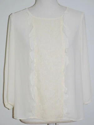 Blusa Talbots Feminina Carreira Pequena M Off White Renda Buraco na Fechadura Traseira Manga 3/4 - Imagem 1 de 4