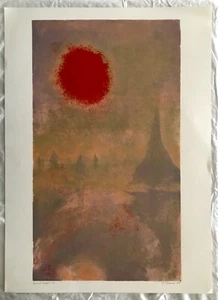 HERMOSA IMPRESIÓN ARTÍSTICA PINTURA DESIERTO PAISAJE ABSTRACTO VINTAGE FIRMADA A MANO - Imagen 1 de 2