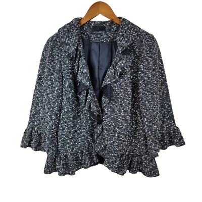 Cynthia Rowley Blazer Swing Jacket Size Large Grey Tweed Ruffle 3/4 Sleeve - Image 1 of 4