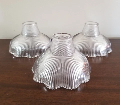 Holophane Shade Lot Of 3 Antique Industrial Clear Glass Pendant Lamp Shade Cover