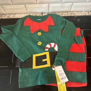 New Carter' Elf Cotton Fleece Pants Pajama Set 2 pc 6 Boy Girls Christmas - Picture 1 of 5
