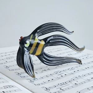 Handmade Glass Fish Figurine - Elegant Black & Yellow Striped Art Decor - Picture 1 of 5