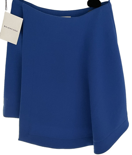 Minigonna Asimmetrica Balenciaga Paris Chic Lana Blu Nuova con Etichette Taglia 36 Small