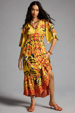 Anthropologie by Farm Rio Printed V-Neck Ruffle-Hem Dress