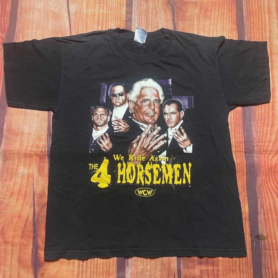 Camisa De Colección Doble Cara Años 90 WCW 4 Cuatro Jinetes L Puntada Única Negra Lucha Libre Foto 1 de 4