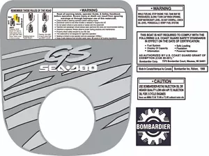 SEADOO GS 1997 Graphics / Decal Warning / Sticker Kit (Grey) - Picture 1 of 1
