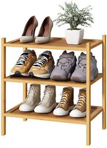 Small Shoe Rack Bamboo Wood Shoe Rack for Entryway Stackable | Foldable | Nat... - Picture 1 of 6