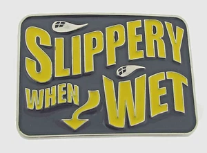 Slippery When Wet Vintage Belt Buckle Bar Joke Funny Silver Metal Men Women Gift - Picture 1 of 8