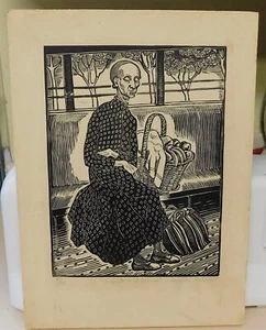 Angelina Beloff, Diego Rivera wife, original woodcut pencil signed - Picture 1 of 3