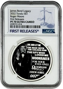2022 Tuvalu Silver $1 James Bond Legacy Roger Moore NGC PF 70 UC First Releases - Picture 1 of 2