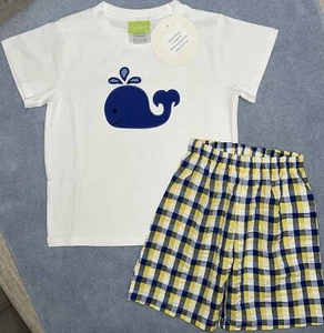 Classic Whimsy Boys Size 5 Whale Applique Short Set Yellow Blue Plaid NWT - Picture 1 of 10