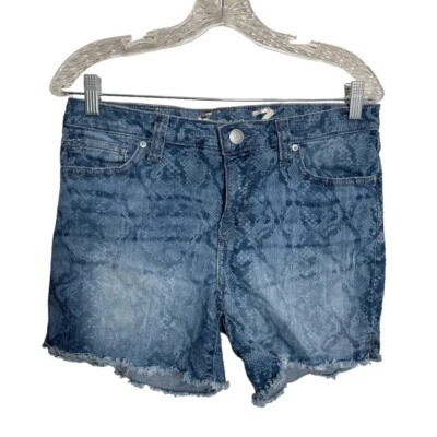 Pantalones Cortos Para Mujer Seven7 6 Azul Estampado Serpiente Corte Denim Bolsillos Parte Inferior de Algodón Foto 1 de 4