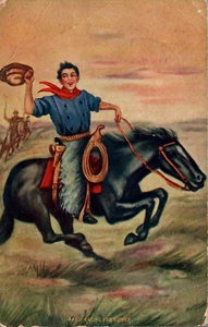 POSTCARD COWBOY RACING FOR SUPPER - Picture 1 of 2