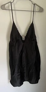 Vtg Babydoll Nightie & Panties Cinema Etoile Short Sleep Gown Silky Lace Black - Picture 1 of 19