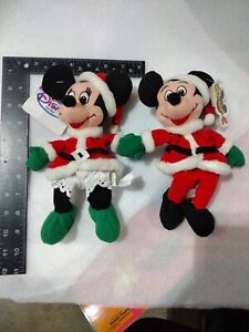 NWT Disney 8" Santa Mickey & Minni Mouse Christmas Beanies  Vintage 1990's