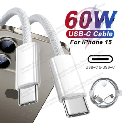 PD 60W USB-C To Type C Fast Charging Cable Nylon For iPhone 15 16 iPad Samsung - Image 1 of 4
