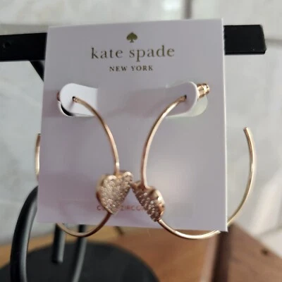Pendientes de aro Kate Spade - Yours Truly - Pave Heart - Transparente/Oro rosa - Nuevos con etiquetas - $58 Foto 1 de 4