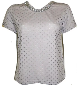 LADIES CROP TOP NEW BY THREADBARE GREY SHEER SPOTS BLING NECKLINE 6 12 14 - Picture 1 of 3