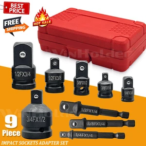 9 Piece Impact Socket Adapter and Reducer Set Female to Male 3/4" 1/4" 3/8" 1/2" - Picture 1 of 10