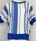 Vintage St Modell Women's Knit Blue White Short Sleeve Top Size 42 polyacryl GUC