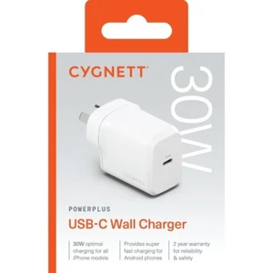 Cygnett PowerPlus 30W USB-C PD GaN Fast Wall Charger White, Palm-Size, Portab AU - Photo 1 sur 3