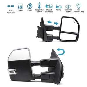 Tow Mirrors Power Turn Signal For 2017-20 Ford F350 F450 SD LH RH Chrome - Picture 1 of 7