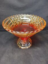 Vintage 1950s Red/Yellow Amberina Carnival Glass Jeanette “Louisa” Pedestal Bowl