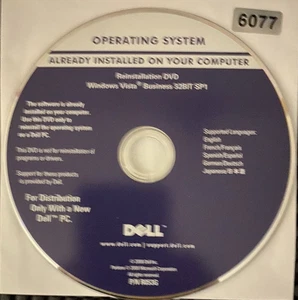 VINTAGE SOFTWARE | MICROSOFT WINDOWS VISTA BUSINESS 32-BIT - SP 1 | DELL DVD - Picture 1 of 2