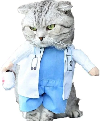 Dog Halloween Costume - Cat Doctor Uniform Funny XS White - Image 1 of 4