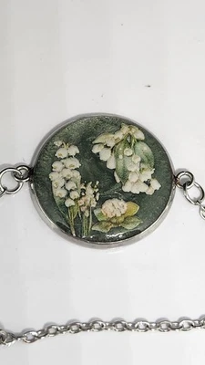 Pulsera de resina hecha a mano - Acero inoxidable - 8" ajustable - Verde floral Foto 1 de 4