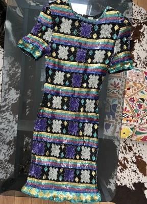 VTG RARE 80s/90s Night Vogue Sequin Beaded Cocktail Dress | 100% SILK | Sz: S - Image 1 of 4