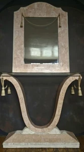 Vintage Unused Ornate Roman Style Mirror and Marble Look Console Dresser Table - Picture 1 of 24