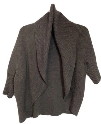 Cárdigan de lana marrón encogido de hombros Lafayette 148 L manga 3/4 frente abierto ala de murciélago Foto 1 de 4