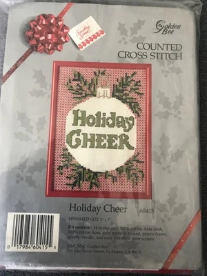 NUEVO Kit de punto de cruz contado abeja dorada de colección 60145 "HOLIDAY CHEER" 5x7” con marco Foto 1 de 2