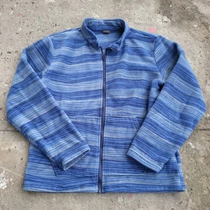Eddie Bauer Fleece Jacket Size L Youth Sweater Blue Striped Zip Outdoor Winter - Picture 1 of 10