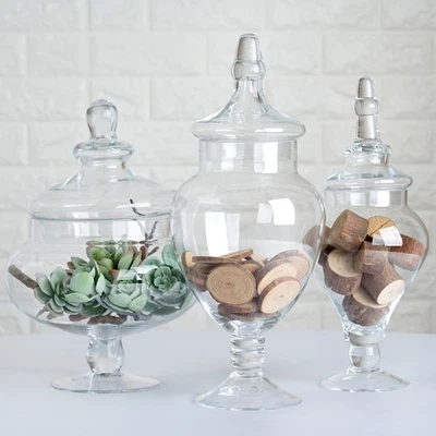 CRAFTSNFAVORS 3 pcs 10" 12" 14" Clear Glass Apothecary Jars Containers with Lids Wholesale