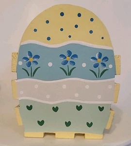 Tiny Wooden Tabletop Easter Egg Basket Stands 4.75 In High w/ Yellow Fence - Picture 1 of 6