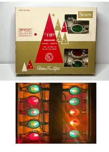 Vintage 60s Christmas Tree Colorful Plastic Jewel Lights Sears in Original Box - Picture 1 of 7