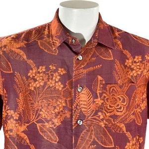 Camisa Hawaiana Van Heusen Grande Floral Naranja Marrón-Rojo Con Hilos Visibles - Imagen 1 de 6
