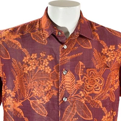 Camisa Hawaiana Van Heusen Grande Floral Naranja Marrón-Rojo Con Hilos Visibles - Imagen 1 de 4