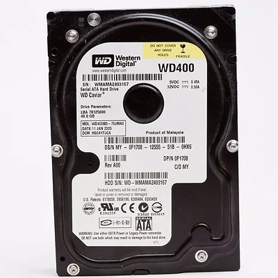 Dell 40GB SATA Hard Drive F1708 Western Digital WD400BD-75JMA0 HSCAYTJCA - WD400 - Image 1 of 4
