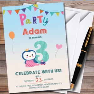 Penguin 3Rd Personalised Children's Kids Birthday Party Invitations - Picture 1 of 1