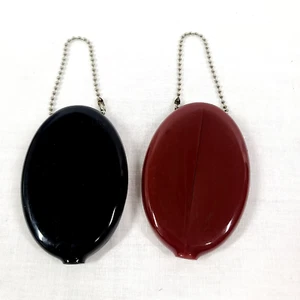 2 Vintage Quikoin Squeeze Coin Pouch Blank Red Black 1980s with Chain New - Picture 1 of 2