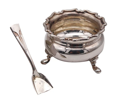 Atkin Brothers England 1912 Sheffield Salt Cellar With Spoon 925 Sterling Silver Cover
