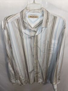 Tommy Bahama Dress Shirt Men’s Size XL Beige Striped Long Sleeve Button Up 