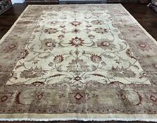 Large Peshawar Rug 11x14 Vintage Beige Chobi Carpet Allover Floral Handmade Wool